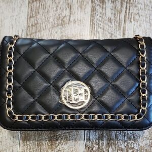 Badgley Mischka Black and Gold Quilted Chain Bag